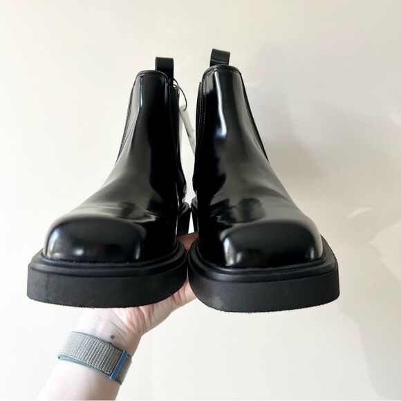 NWT Zara Men's Limited Edition Square Toe Leather Chelsea Boots in Black - Picture 8 of 12